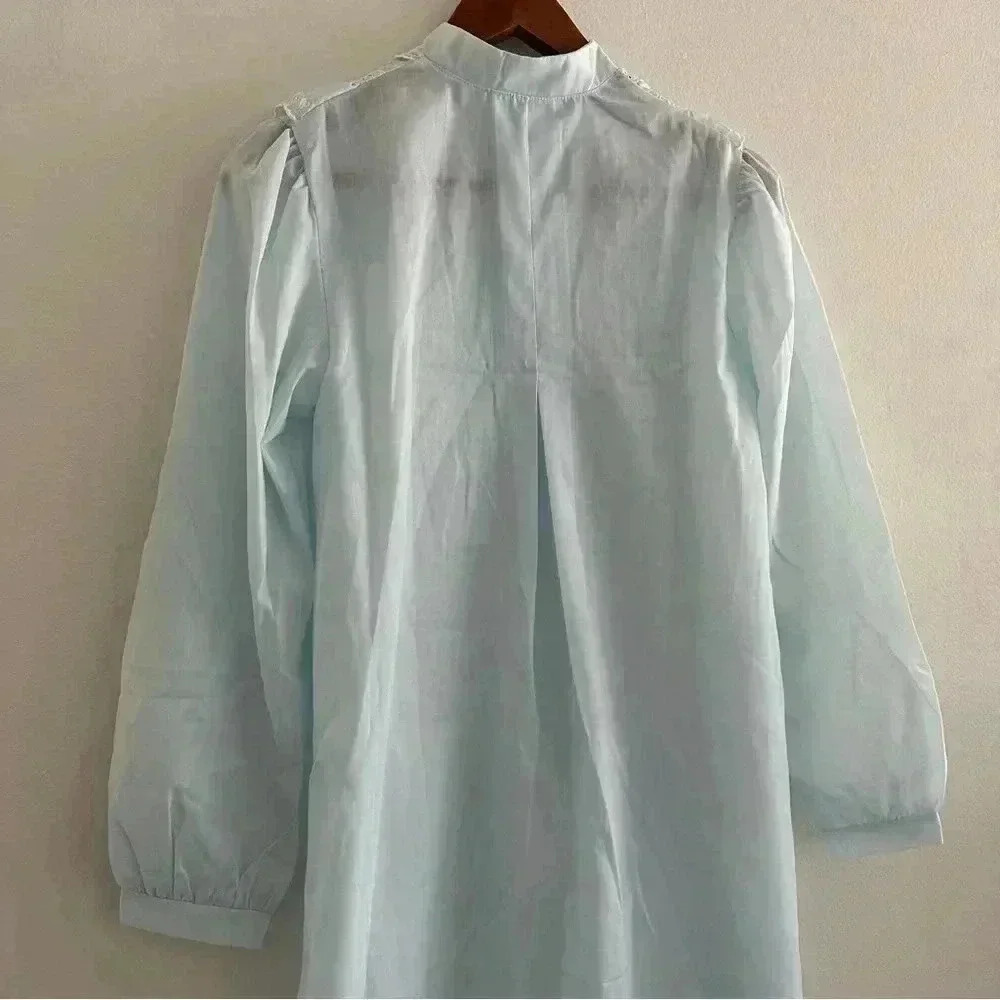 Vintage Christian Dior Blue Cotton Night Gown Dress S/4-6 - Picture 6 of 10